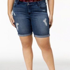 Seven 7 Bishop Blue Distressed Roll Cuff Bermuda Jean/Denim Shorts Size 6